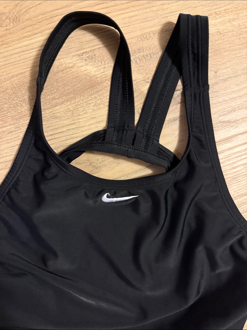 Nike Black Athletic One-Piece Swim Suit with White Swoosh - Picture 6 of 7